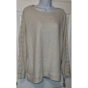 XL Democracy Knit Sweater Pullover Boatneck Lace Appliqué Sleeves Oatmeal NWT